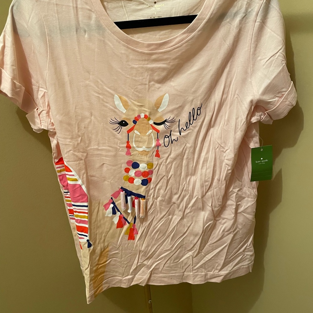 Kate Spade Light Pink Kids Tee with Colorful Llama Design